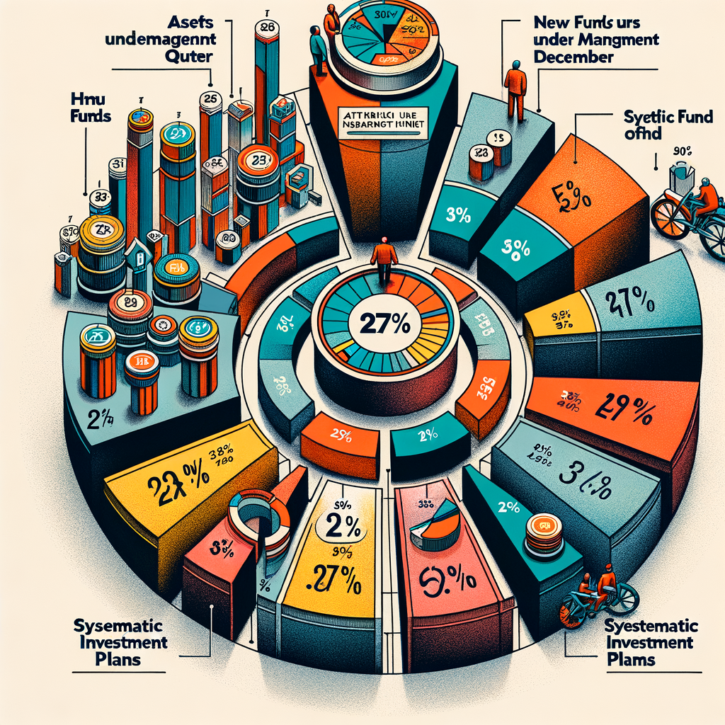 Illustration showing mutual fund growth in the December quarter with charts, graphs, and financial trends.