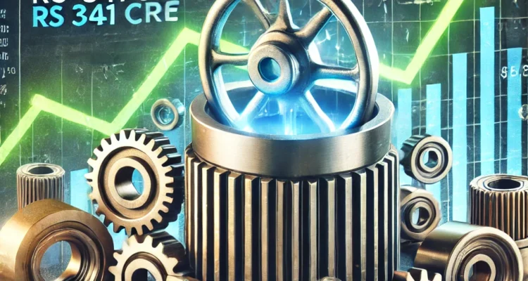 Featured image showcasing SBI Mutual Fund's Rs 341 crore investment in Happy Forgings, highlighting an industrial gear symbolizing the auto components sector, overlaid with financial charts and upward-trending stock indicators.