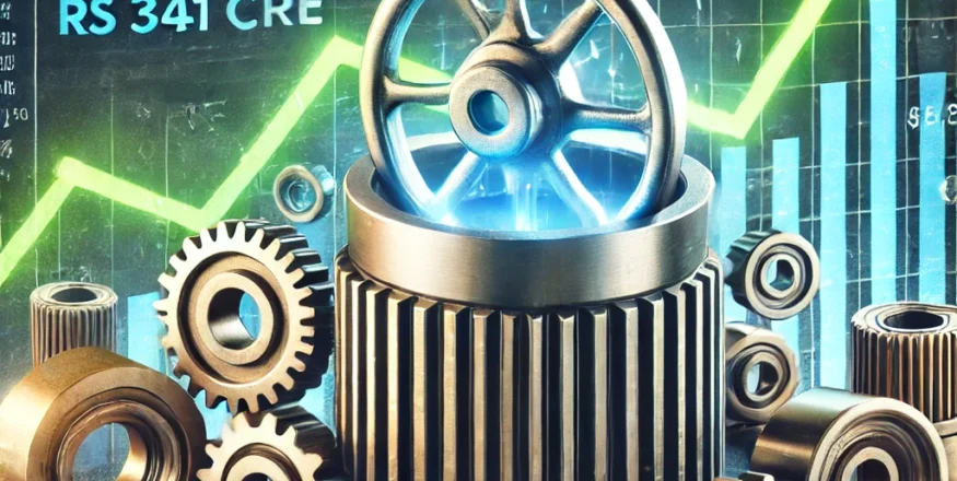 Featured image showcasing SBI Mutual Fund's Rs 341 crore investment in Happy Forgings, highlighting an industrial gear symbolizing the auto components sector, overlaid with financial charts and upward-trending stock indicators.