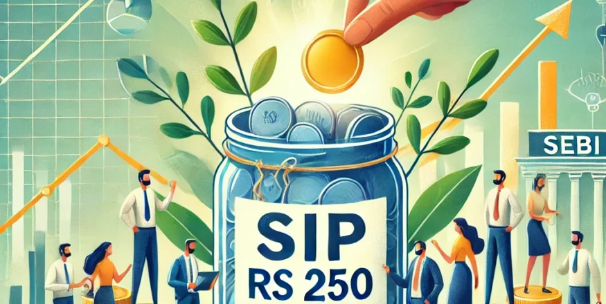 Illustration of SEBI's Rs 250 SIP proposal promoting financial inclusion in India.