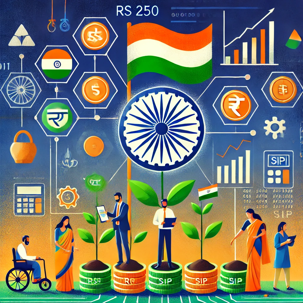 Illustration depicting SEBI's groundbreaking Rs 250 SIP initiative for mutual funds in India, promoting financial inclusion and accessibility.