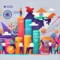 Abstract visual representing SEBI's ₹250 SIP initiative, showcasing financial growth through stacked coins forming a bar graph, a diverse group of people, and a subtle Indian map in the background. The image emphasizes accessibility and financial inclusion.