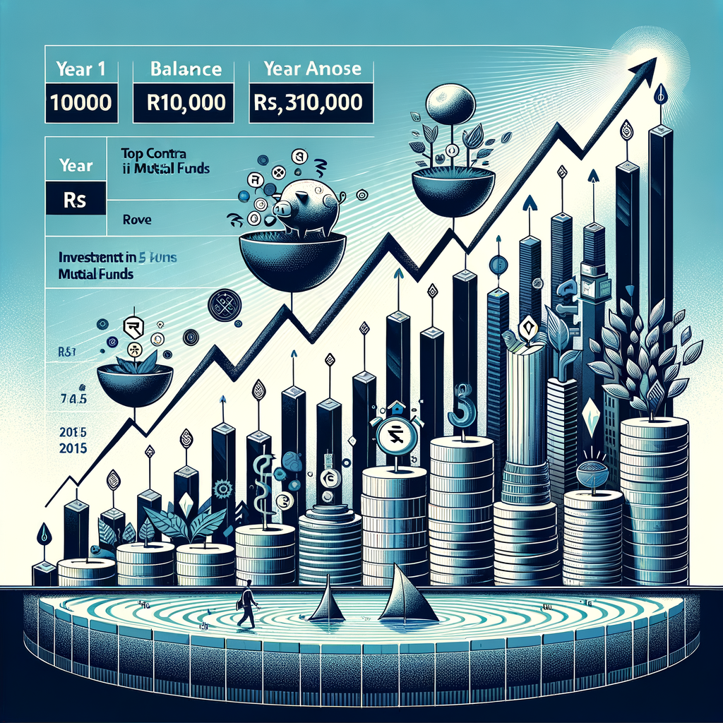 Visual representation of contra mutual fund growth with financial metrics, charts, and a rising investment trend.