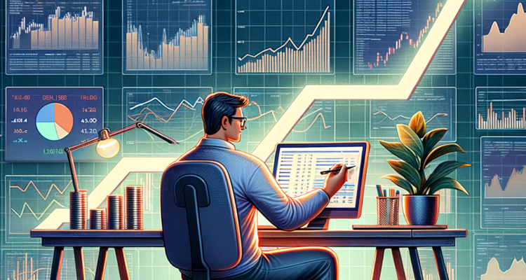 Investor analyzing Flexi-Cap fund performance on a computer, with charts and graphs showcasing diversification and growth potential.