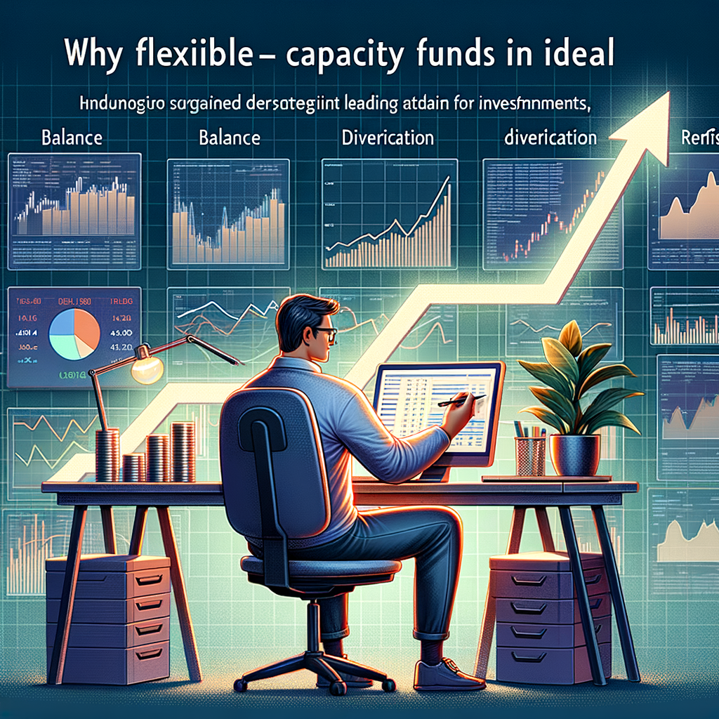 Investor analyzing Flexi-Cap fund performance on a computer, with charts and graphs showcasing diversification and growth potential.