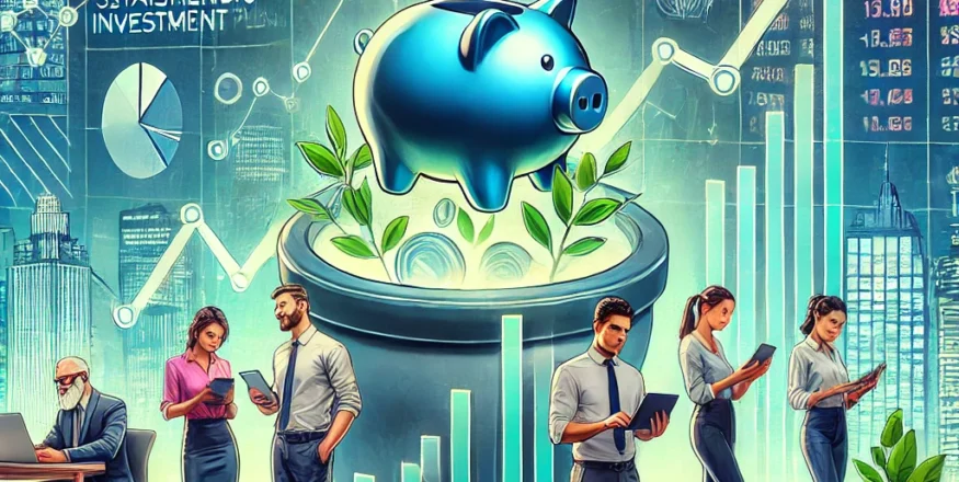 Illustration of consistent SIP inflows in India with an upward-trending stock market graph, investors analyzing SIP growth charts, and financial tickers showing mutual fund performance.